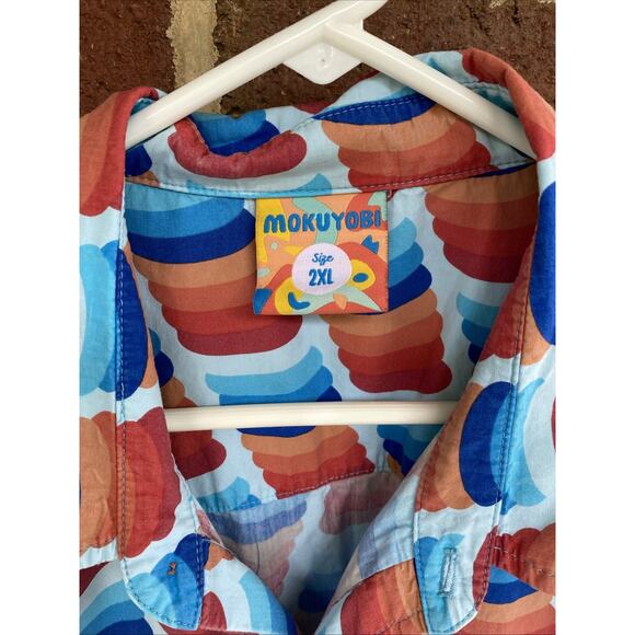 Mokuyobi 2XL ( L/ XL ) Colorful Disc Print Short Sleeve Button 1-Pocket Shirt - Picture 3 of 12